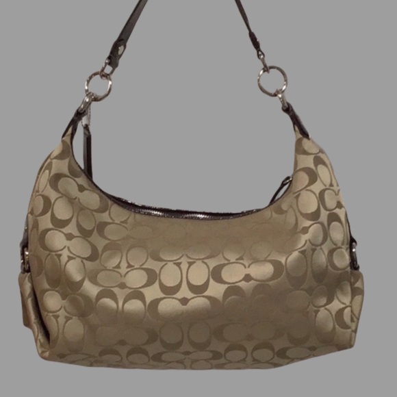 NWT COACH Khaki Ashley Signature Print Hobo Shoulder Bag with Mahogany Accents - Picture 3 of 16